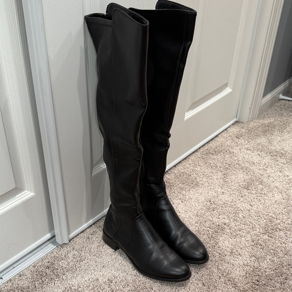 Black Over-the-Knee Leather Riding Boots